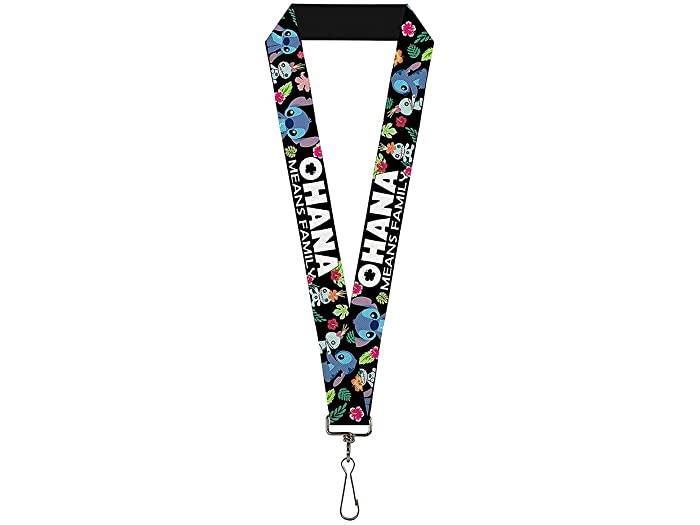 (取寄) バックルダウン ランヤード - ミーンズ ファミリー ステッチ アンド スクランプ ポーゼス トロピカル フローラ ブラック ホワイト 、マルチ カラー Buckle-Down Lanyard - OHANA MEANS FAMILY Stitch Scrump Poses Tropical Flora Black White Multi Color