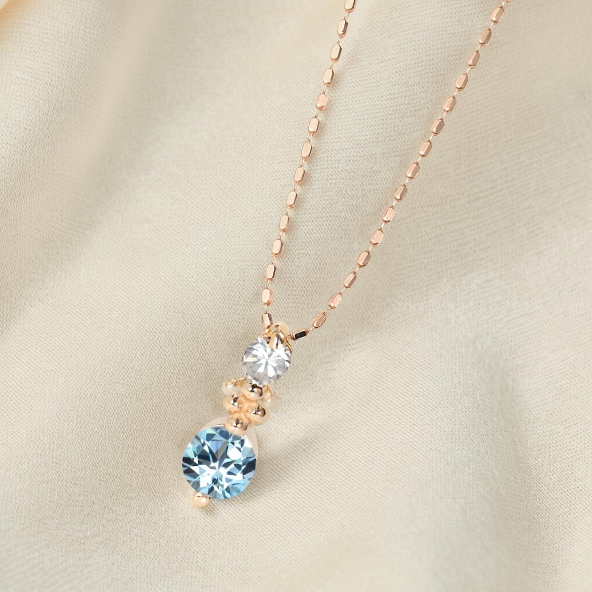 ブルートパーズ ネックレス K10 ピンクゴールド 送料無料 誕生石 11月 ツイン＆フラワー キュービック ダイヤモンド 激安 数量限定品 fourm クリスマス 母の日 レディース メンズ 男性 女性 ラッピング 包装 袋 誕生日 プレゼント 華奢 可愛い おしゃれ