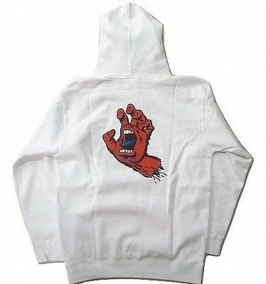 SANTACRUZ サンタクルーズ F.S.U. HAND FUCK SHIT UP スクリーミングレッドハンド プルオーバーフードスウェット パーカー ホワイト 白 WHITE｜JONNY BEE