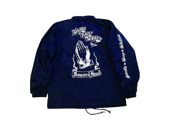 SOUTH BAY SKATES サウスベイスケート HOWARD HOOD プレイハンド 右袖オールドイングリッシュロゴプリント COACH JKT コーチジャケット NAVY 紺 ネイビー|JONNY BEE