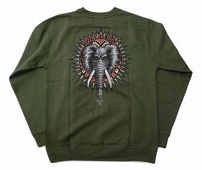 POWELL PERALTA パウエル MIKE VALLELY CREW SWEAT バレリー エレファント 労働者の一団素っ首 流汗 調教師 ARMY アーミーグリーン
