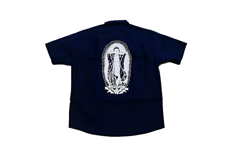 HARDLUCK ハードラック LADY GUADALUPE BUTTON UP S/S WORK SHIRT レディー グアダルーペ マリア ワークシャツ NAVY 紺 ネイビー｜JONNY BEE