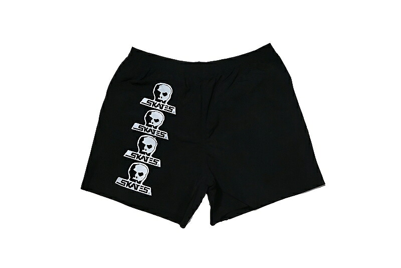 SKULL SKATES 4 SKULL LOGO NYLON SHORTS スカルスケーツ 4連 スカルロゴプリント ナイロン シャカ さる股引き 二分の一ズボン下 BLACK/WHITE 黒 黒いこと