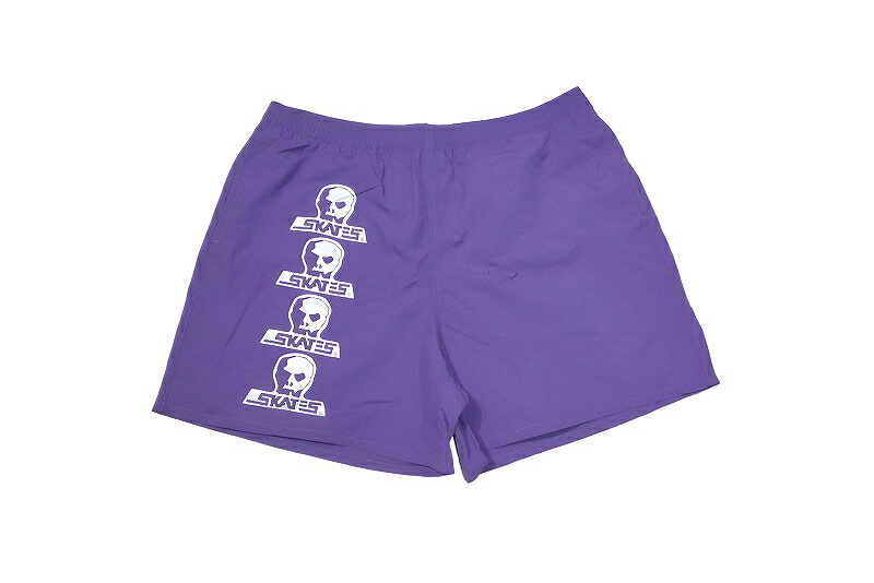 SKULL SKATES 4 SKULL LOGO NYLON SHORTS スカルスケーツ 4連 スカルロゴプリント ナイロン シャカ さる股引き 二分の一ズボン下 PURPLE 紫 パープル