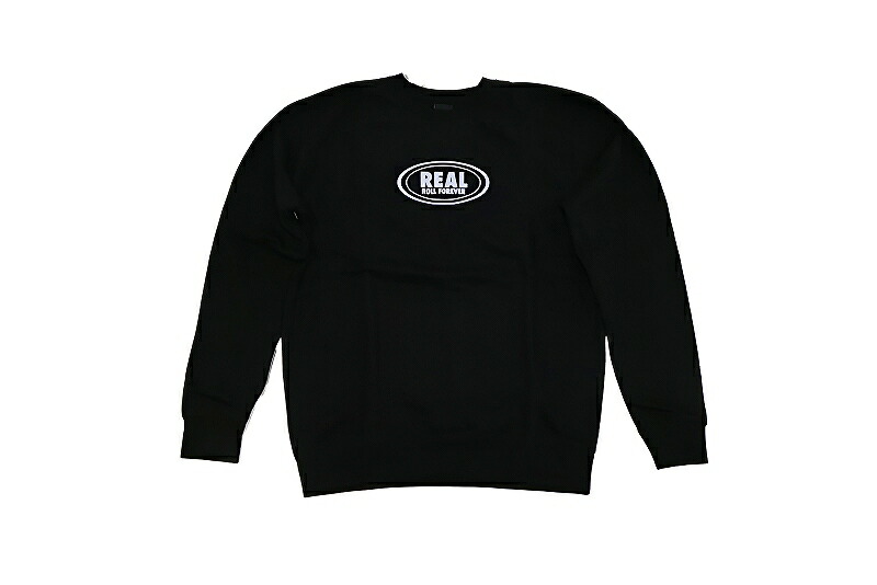 REAL 本当の オーバルロゴタイプ ROLL FOREVER CREW SWEAT ロールフォーエバー クルーネックスウェット BLACK 黒 黒いこと