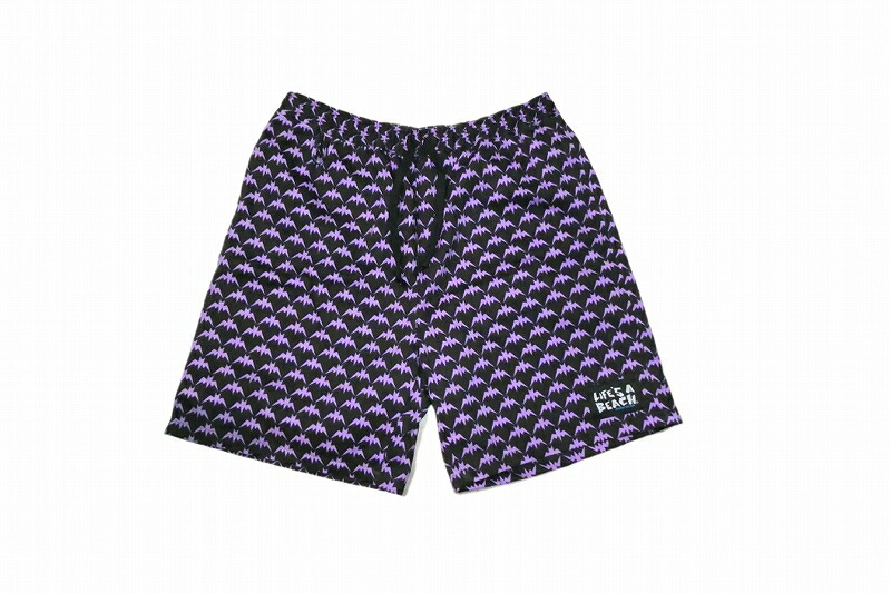 LIFE’S A BEACH ライフズアビーチ BAT SHORTS 野球バット 蚊食い鳥 総柄 たわい無い さる股引き 二分の一ズボン下 BLACK/PURPLE 黒いこと/パープル