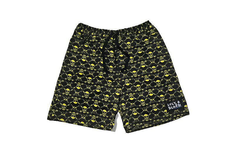 LIFE’S A BEACH ライフズアビーチ PUNK SKULL SHORTS パンクスカル 総柄 たわい無い さる股引き 二分の一ズボン下 BLACK/YELLOW 黒いこと/黄色 黒x黄