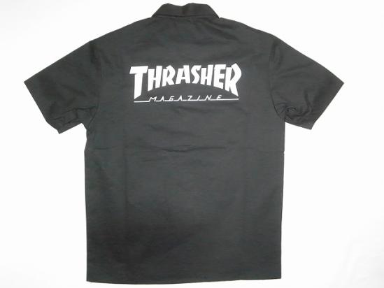 海外輸入 Thrasher スラッシャー １５ss Magazine フロント刺繍magロゴ バックプリントマガジンロゴ ワークシャツ 黒x白 人気が高い Capitalagro Com Eg