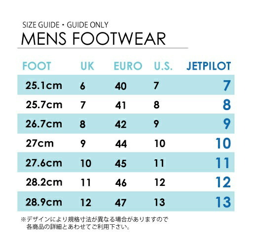 Jet Pilot A 10 Size Chart