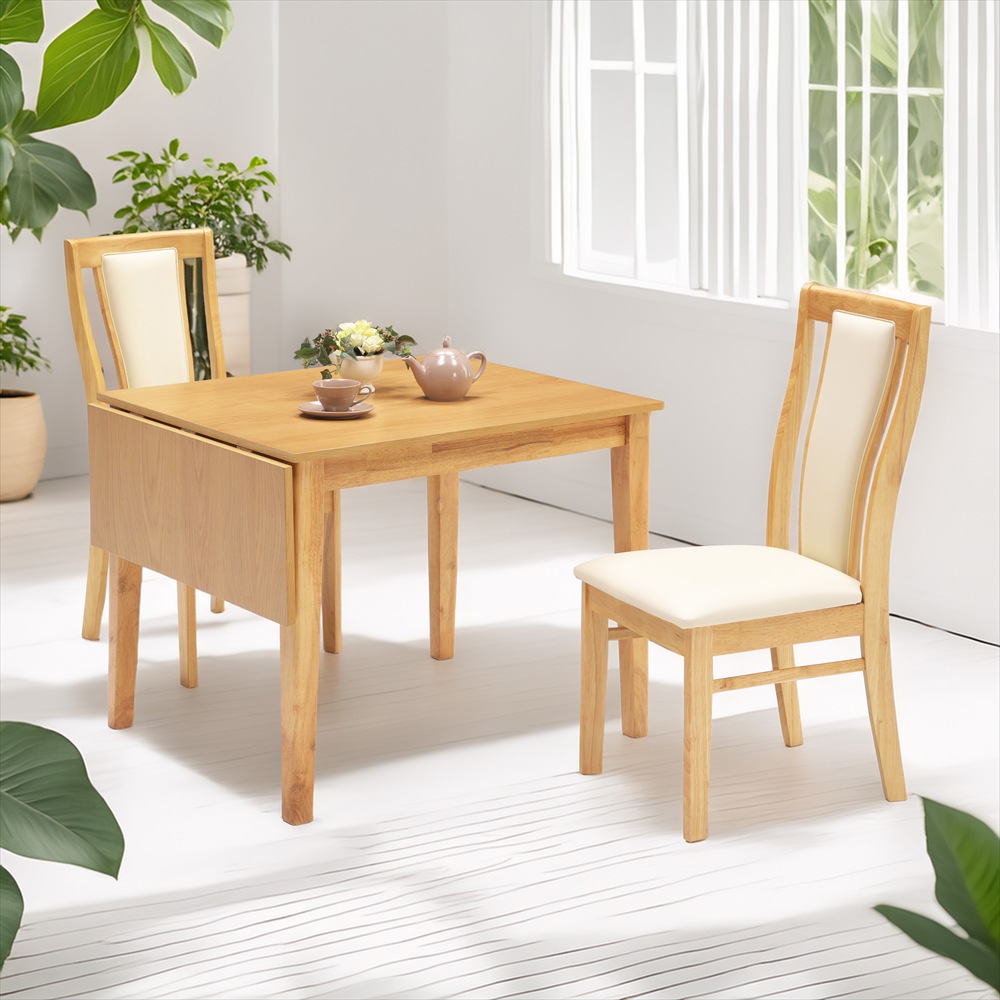ダイニングセット 3点セット 伸長式テーブル 90cm 120cm オーク突板 MDF ダイニングテーブル チェア2脚 PVC座面 ラバー材 木製チェア 食卓セット 幅90 幅120 奥行75 高さ70 ナチュラル ブラウン 北欧 モダン カントリー おしゃれ シンプル スタイリッシュ コンパクト 省｜ジャンブルファニチャ（家具通販） 29,770円
