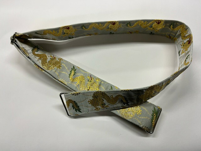 Harmonics　J　　西陣織 金襴 生地 和柄　 金立湧に龍　ブルー　4Cm.5Cm幅　ギター、ウクレレストラップ 　ショルダースト　ラップ　NO.2