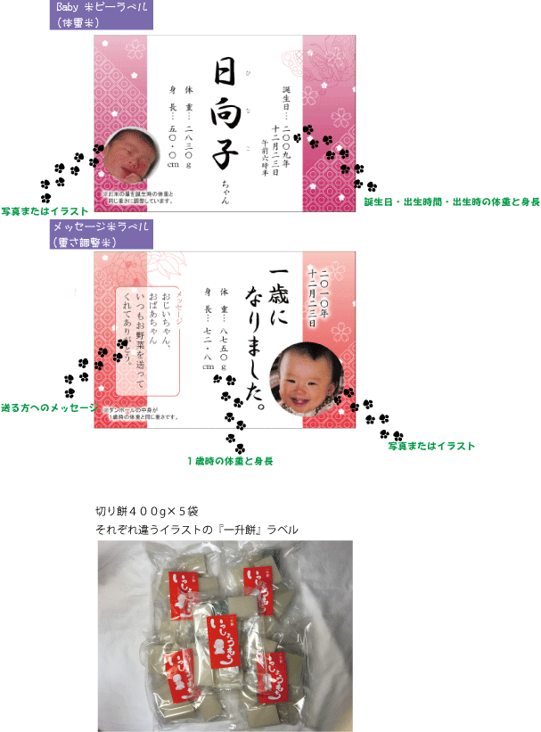 楽天市場 一歳 大きくなったよ セット １歳の成長を実感 一升餅とお米で重さを表現 １歳お祝いセット １歳 1才 の誕生日プレゼントに 背負い餅 一生餅 黒川まるいし農場