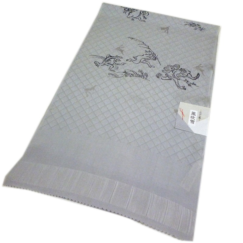 【訳あり】夏用 帯揚げ （グレー系：鳥獣戯画柄）風吹雪 江戸の粋 正絹 帯あげ 絹 変わり絽 和装小物【メール便OK】