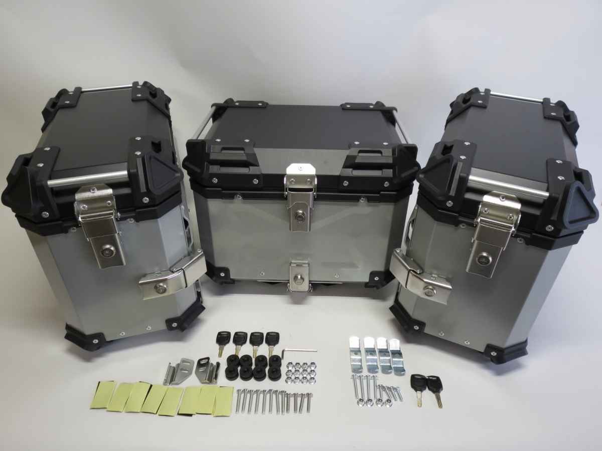 アルミケース リアボックス45L-B＋サイドボックス38LX2 汎用可 ツーリングボックス 3点セット 銀｜海展貿易shop