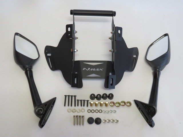 NMAX nmax125/155 n-max V3 2025 以降 ミラー 車体移設 ブラケット ホルダーマウントクランプ& カーボン調 ミラー セット