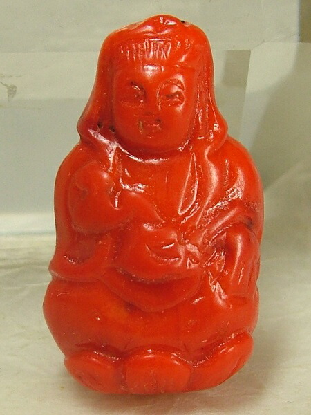 珊瑚　観音像　置物　彫刻 楽天市場】□龍香堂□☆珍品！白芯赤珊瑚彫刻置物「観音