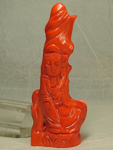 楽天市場】□龍香堂□☆珍品！白芯赤珊瑚彫刻置物「観音」90mm