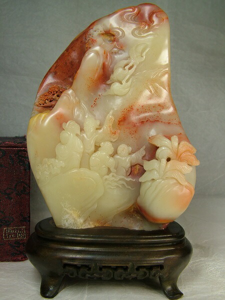 寿山石(紅花凍芙蓉石) 彫刻　済公活仏　置物 楽天市場】□龍香堂□☆寿山石芙蓉桃花凍石「台付金魚置物」 : 龍香堂