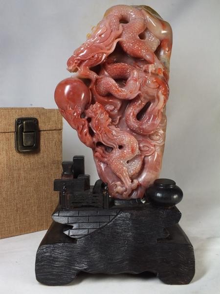 楽天市場】□龍香堂□☆寿山石芙蓉桃花凍石「台付金魚置物