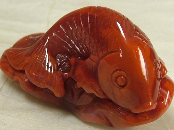 ■龍香堂■☆南紅瑪瑙（ナンホンメノウ）火焔紅（ホウエンホン）蓮鯉４１ｍｍ