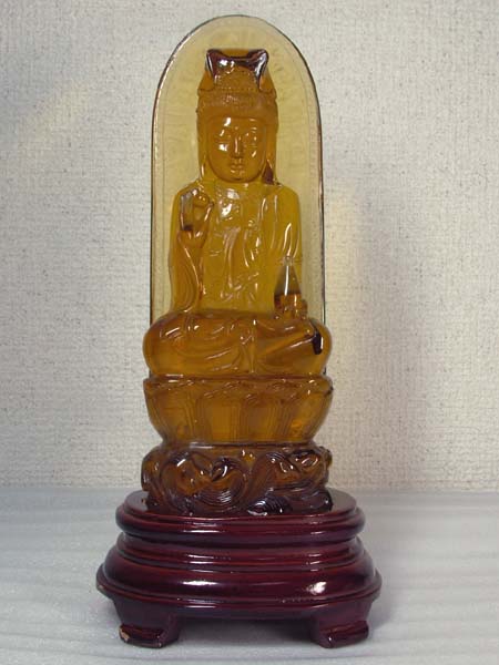 クリスタル　水晶　仏像　裏彫　土台付　天然　観音様　彫刻 置物 開運 1点物 仏像 木彫り 置物 観音像 風水【水月観音】菩薩像 高級天然ツゲ
