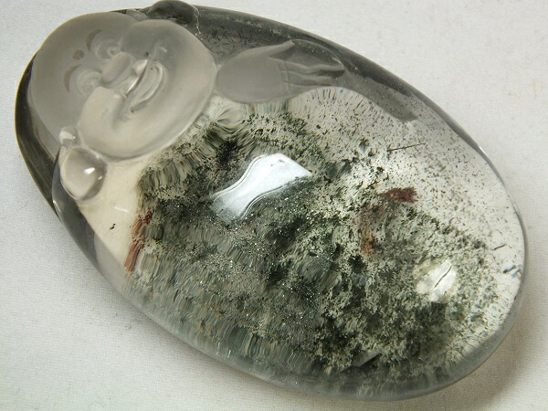 ■龍香堂■☆緑幽霊水晶彫物「布袋」６２ｍｍ