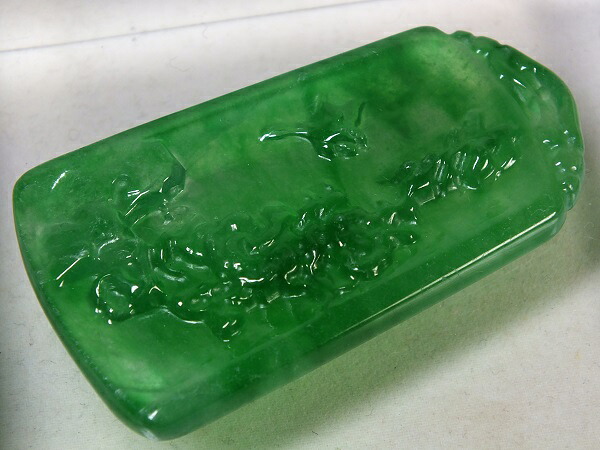 ■龍香堂■☆ミャンマー氷種翡翠（アイスジェダイト）花鳥牌子６２ｍｍ（ｒ5）｜龍香堂