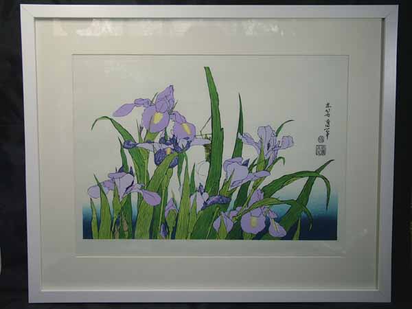 ■龍香堂■☆額装済み復刻木版画浮世絵 葛飾北斎『あやめにきりぎりす』