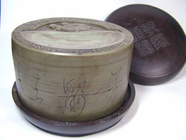 ■龍香堂■☆中国端渓石「鳳凰圓形旧硯」140ｍｍ
