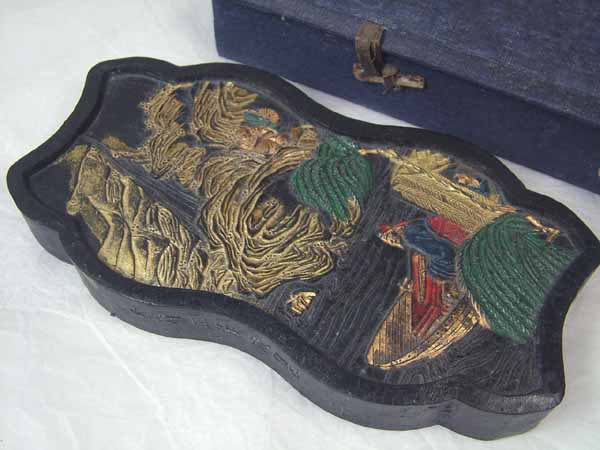 ■龍香堂■☆珍品！中国製旧墨「伯牙撫琴」160ｍｍ