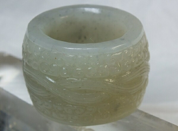 ■龍香堂■☆和田白玉(ホータンはくぎょく)彫入板指27号(高24mm)|龍香堂
