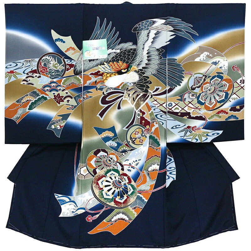 ※記念感謝祭☆送料無料☆特撰京友禅伝統工芸手描き染☆鷹に熨斗工芸祝い文多色友禅ボカシ☆お祝着|京都かもがわ
