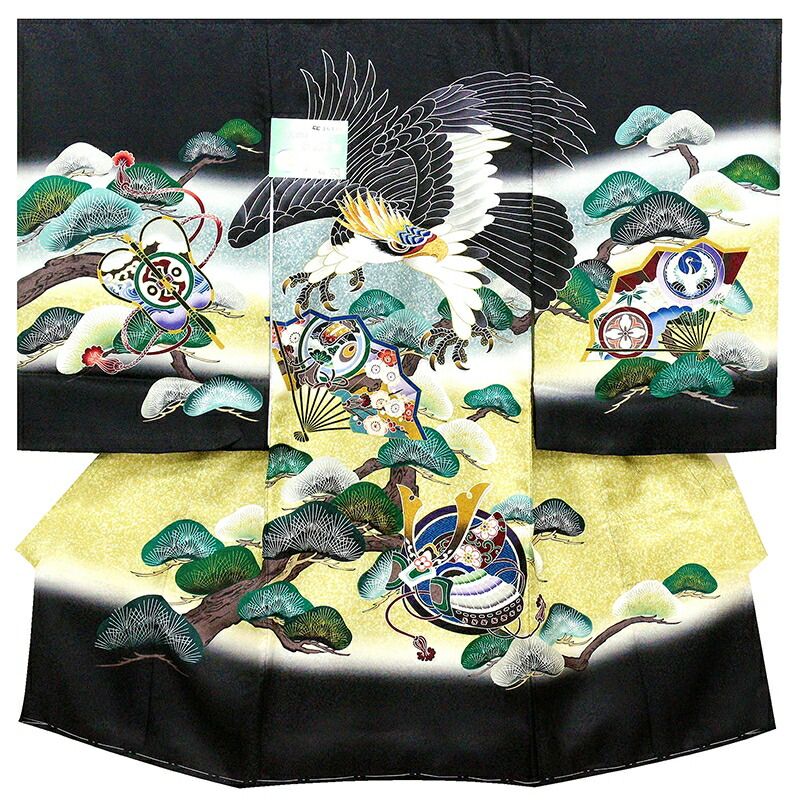 ※記念感謝祭☆送料無料☆京友禅特撰染、豪華刺繍入り☆大鷹に大将カブト、大王松、多色友禅☆お祝着