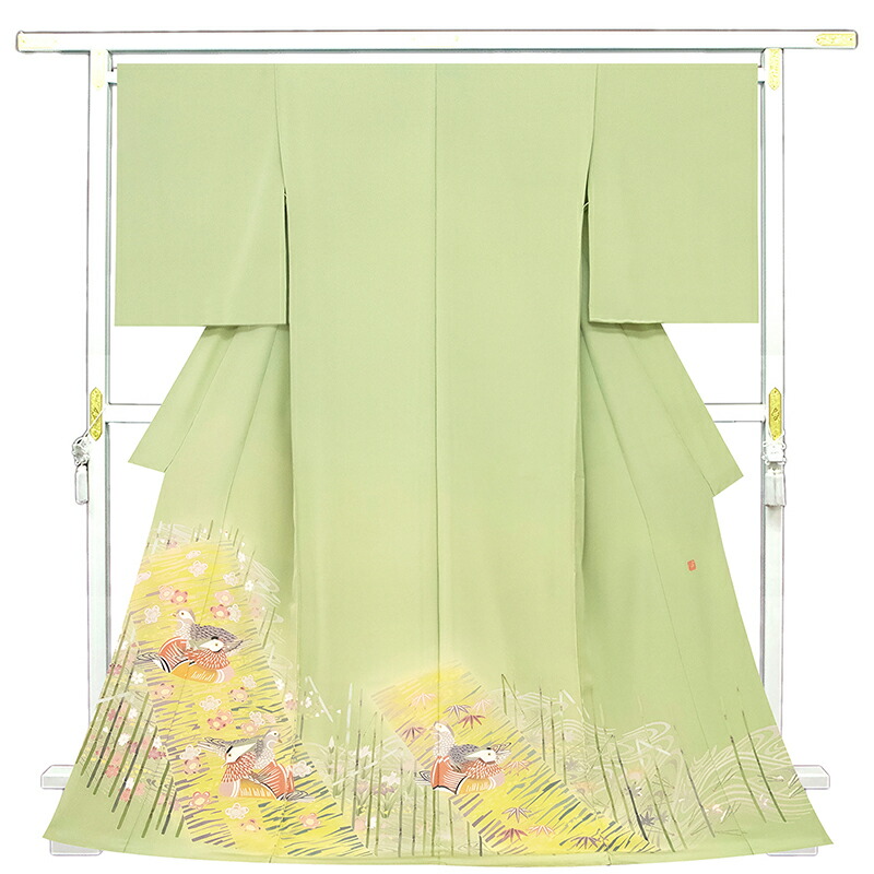 色留袖 本場加賀友禅【鶴見保次】松竹に橘 正絹 灰薄青色 一つ紋 袷着物 広衿 色留袖 本場加賀友禅【鶴見保次】松竹に橘 正絹 灰薄青色 一つ紋 袷