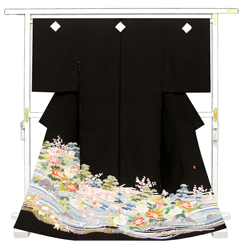 ※記念感謝祭☆仕立無料・送料無料☆京友禅伝統工芸士手描き染黒留袖☆加賀五彩染優美吉祥四季花特撰図☆落款入