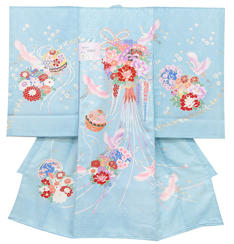 ※記念感謝祭☆送料無料☆新品正絹特撰京友禅伝統工芸染祝い王朝花扇面文に四季花熨斗花鶴舞文の上品水色染☆お祝着