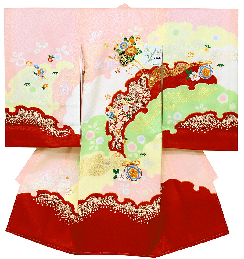 ※記念感謝祭☆送料無料☆正絹特撰京友禅伝統工芸鹿の子染と多色刺繍工芸祝い王朝雪輪文☆お祝着|京都かもがわ