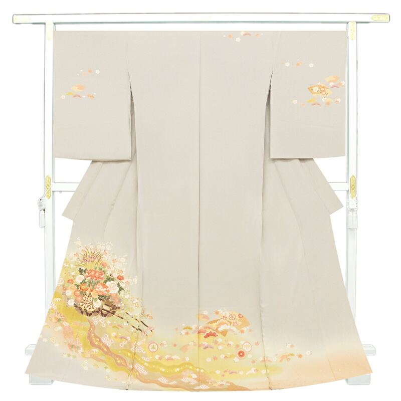 ※記念感謝祭☆仕立無料・送料無料☆本加工手描き美術白花優美上品特撰花車図訪問着☆最高級手描、手ボカシ、日本生地、手刺繍仕様