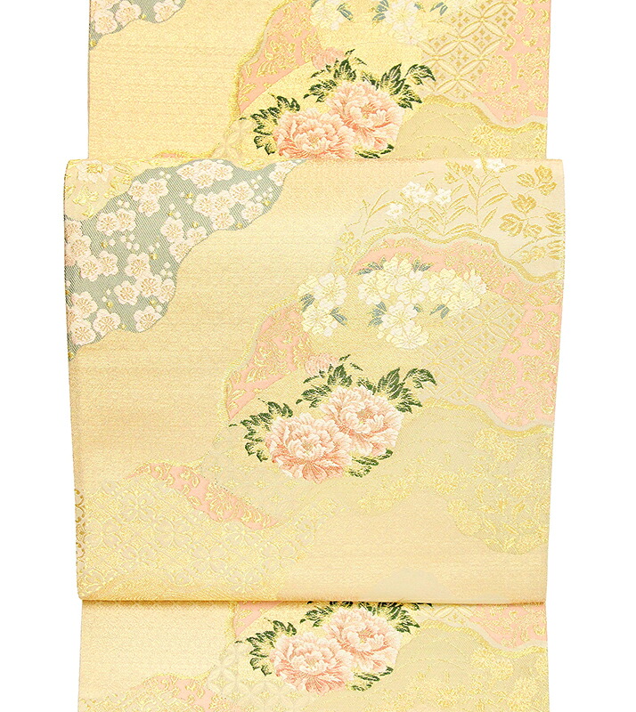 ※記念感謝祭☆仕立無料・送料無料☆西陣伝統工芸本金錦織礼装用袋帯☆祝四季花吉祥道長文☆老舗小北織物謹製
