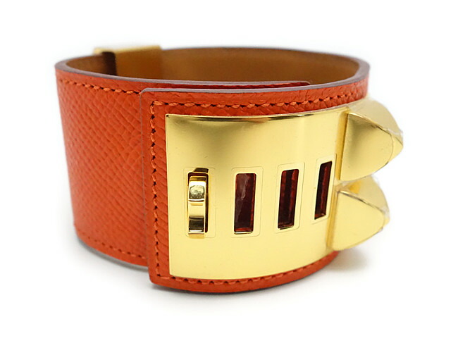 ■エルメス HERMES■ ブレス/バングル/コリエドシアン/ヴォーエプソン/オレンジ/#L/R刻 【SA3772】【税込価格】【質屋出店】【中古】【対応】