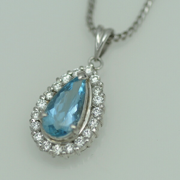 ♪ネックレス♪ K18WGPt900/アクアマリン1,12 ダイヤD0,36 【JR1754】【税込価格】【質屋出店】【中古】【対応】