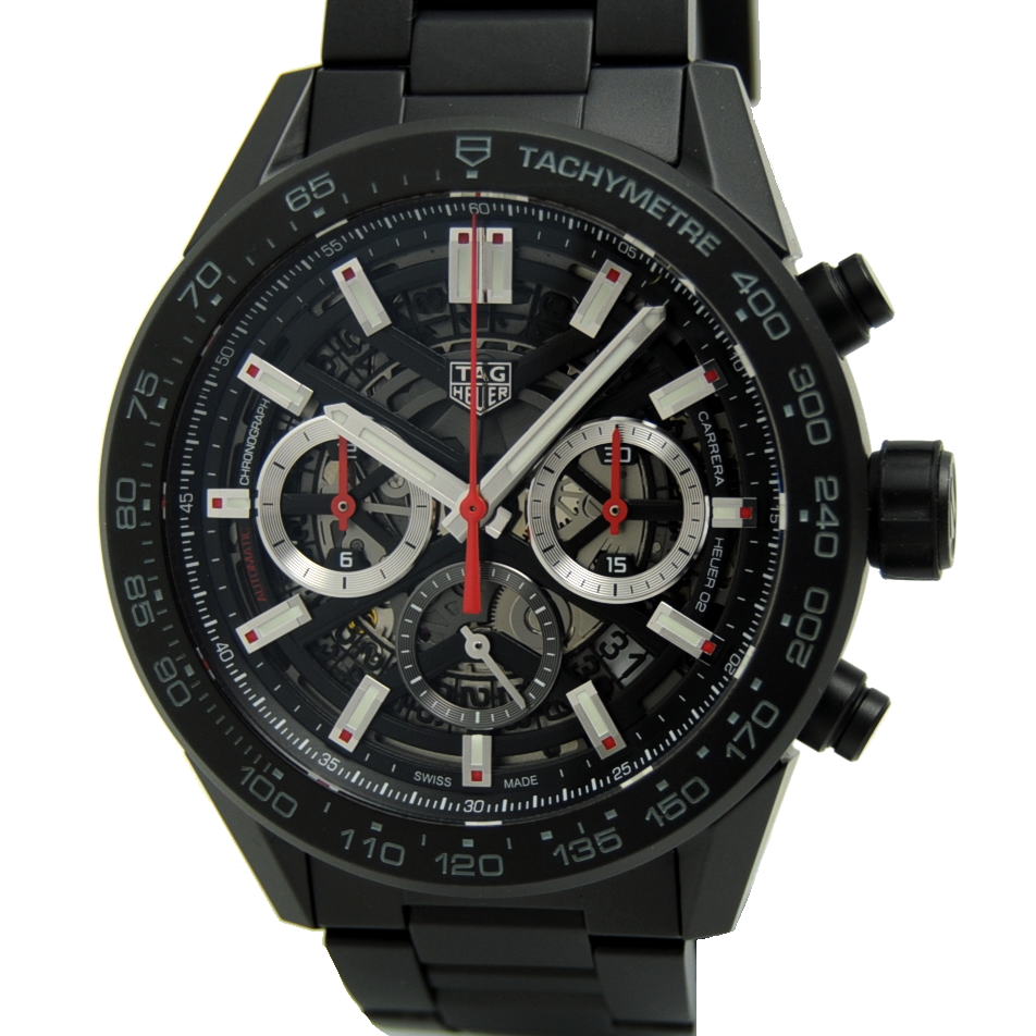 値下げしました！◆タグホイヤー Tag Heuer◆ 【箱 保】メンズ時計/カレラ/キャリバーホイヤー02クロノグラフ/セラミック/裏スケ/ブラック/CBG2A90.FT6173 【MW1757】【税込価格】【質屋出店】【中古】【対応】｜かねき質店