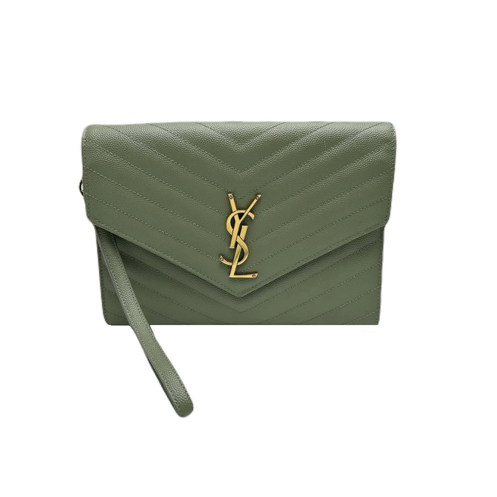 ◆サンローランパリ Saint Laurent◆ クラッチペダル御徒面子/なめし革/モスグリーン/617662 【BAG4293】【税込通貨価値】【一六銀行下位区分】【中古】【相応う】