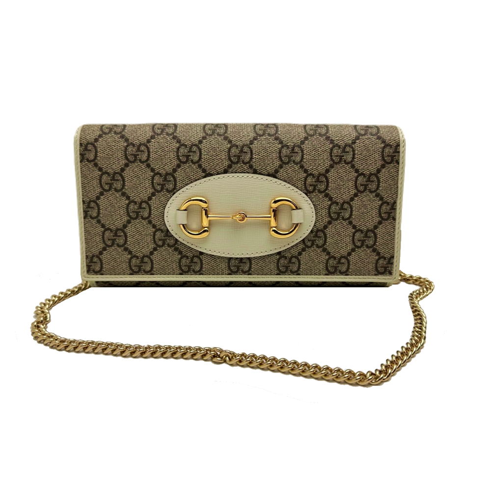 ◇グッチ GUCCI◇ チェーンショルダーウォレット/GG柄/ホースビット1955/PVC×レザー/ベージュ×オフホワイト/621888 【BAG4339】【税込価格】【質屋出店】【中古】【対応】