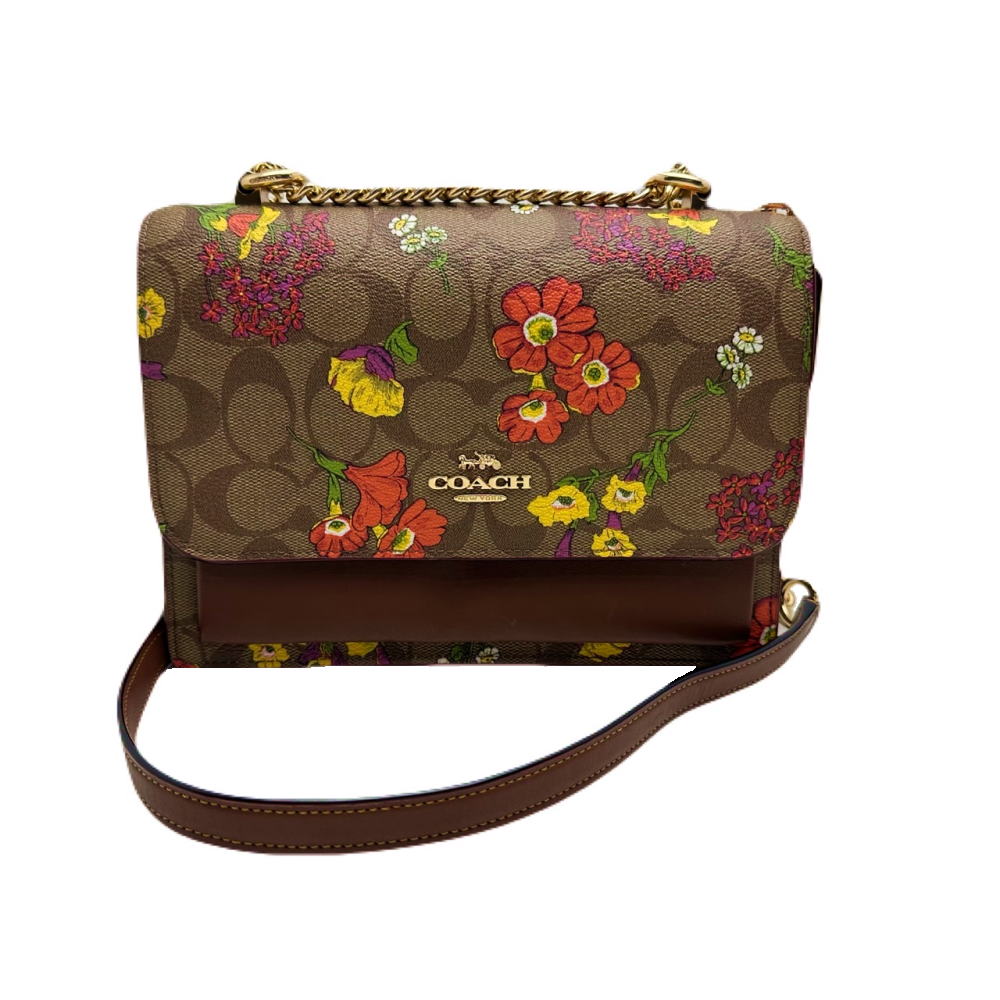 ◆コーチ COACH◆ 2WAYバッグ/ショルダーバッグ/クロスボディシグネチャー/PVC×レザー/カーキ×ダークブラウン/フローラルプリント/CR164 【BAG4345】【税込価格】【質屋出店】【中古】【対応】