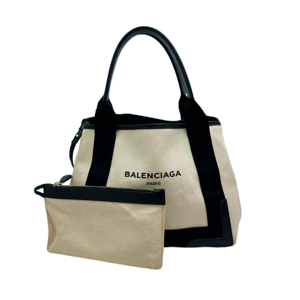 ◆バレンシアガ BALENCIAGA◆ トートバッグ/ネイビーカバスS/キャンバス×レザー/ブラック×ホワイト/339933 【BAG4346】【税込価格】【質屋出店】【中古】【対応】