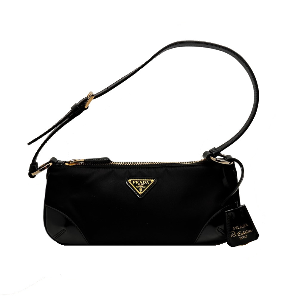 ◆プラダ PRADA◆ ハンドバッグ/リエディション2002/Re-Edition/ナイロン&times;レザー/ブラック/1BC201 【BAG4371】【税込価格】【質屋出店】【中古】【対応】｜かねき質店