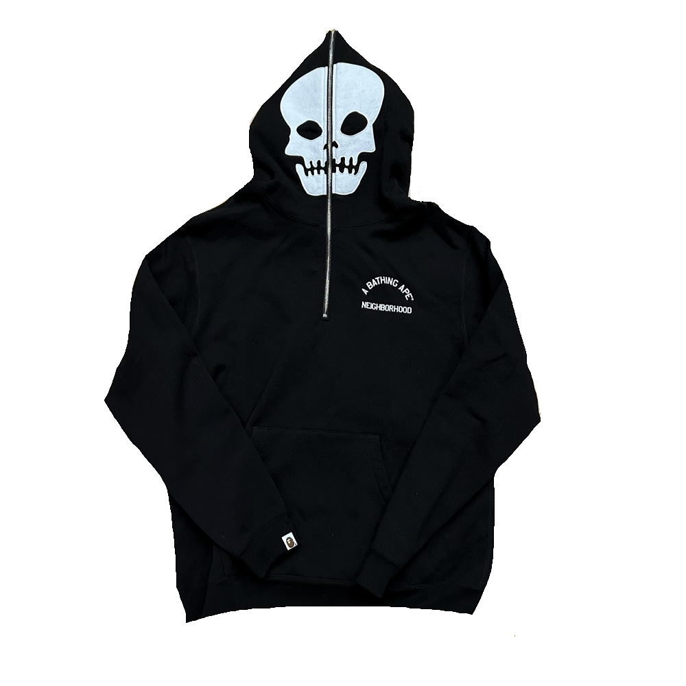 ◆ネイバーフッド×ベイシングエイプ NEIGHBORHOOD×A BATHING APE◆ メンズ/TWO FACE HALF ZIP HOODIE/ハーフジップフーディ/コットン/裏起毛/ブラック/#XL/242NOAPN-CSM06S 【SA8446】【税込価格】【質屋出店】【中古】【対応】