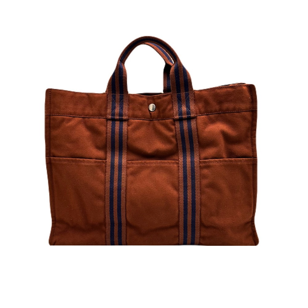 ■エルメス HERMES■ ハンドバッグ/フールトゥMM/コットン/ブラウン×ネイビー 【BAG4400】【税込価格】【質屋出店】【中古】【対応】|かねき質店