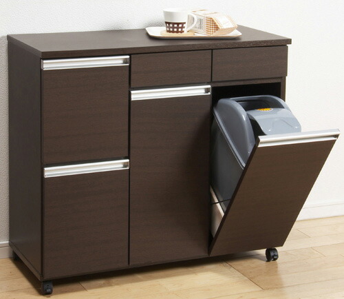 【クロシオ】ダイニングダストボックス4D（ホワイト/ブラウン）W820×D400×H820mm 天板/前面:中質繊維板強化紙、側面:プリント化粧繊維板　付属品:19Lペール2個 商品重量：34.5kg 原産国：ベトナム【完成品】【送料無料】